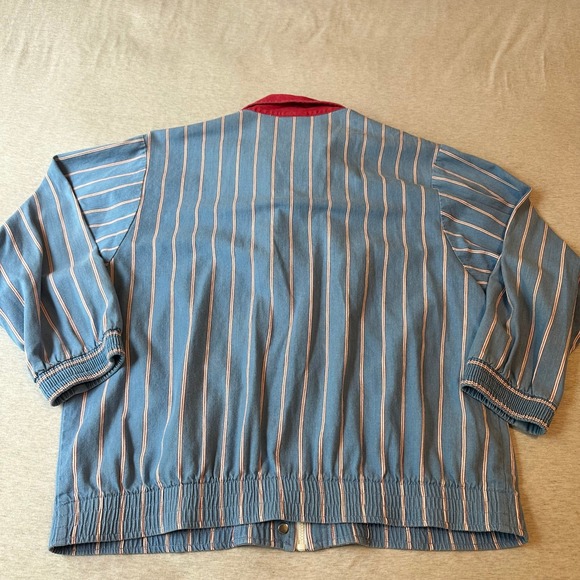 Koret City Blues Vintage 90s Striped Denim Bomber Jacket Blue Red White Medium - Picture 8 of 8